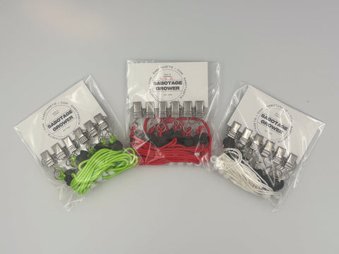 Red Sabotage Tie plant training ties on a display card