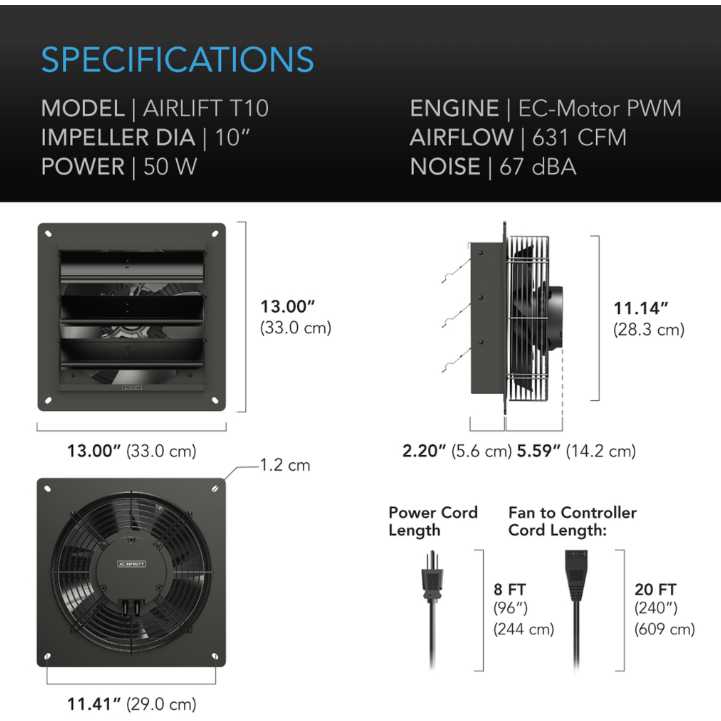 AC Infinity AIRLIFT T10, SHUTTER EXHAUST VENTILATION FAN 10", TEMPERATURE AND HUMIDITY CONTROLLER AC Infinity