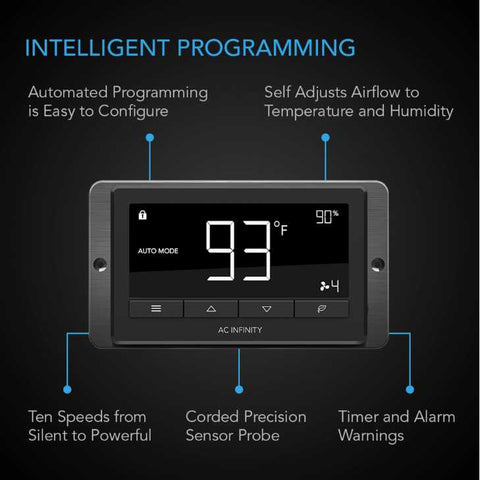AC Infinity AIRLIFT T10, SHUTTER EXHAUST VENTILATION FAN 10", TEMPERATURE AND HUMIDITY CONTROLLER AC Infinity