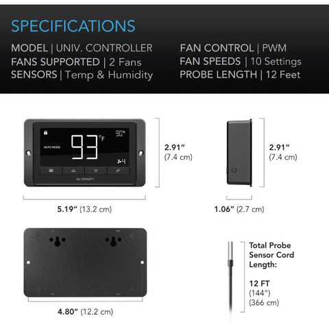 AC Infinity AIRLIFT T10, SHUTTER EXHAUST VENTILATION FAN 10", TEMPERATURE AND HUMIDITY CONTROLLER AC Infinity