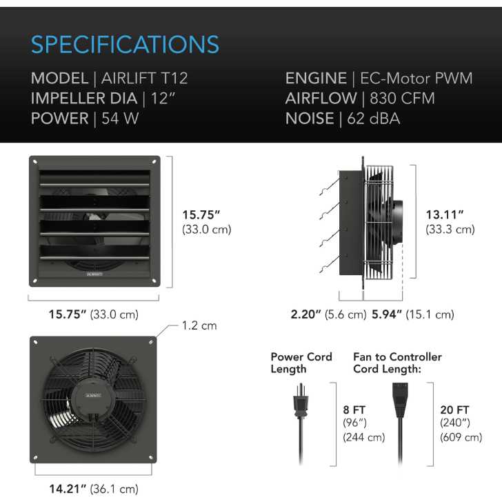 AC Infinity AIRLIFT T12, SHUTTER EXHAUST VENTILATION FAN 12", TEMPERATURE AND HUMIDITY CONTROLLER AC Infinity