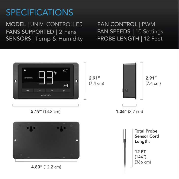 AC Infinity AIRLIFT T12, SHUTTER EXHAUST VENTILATION FAN 12", TEMPERATURE AND HUMIDITY CONTROLLER AC Infinity