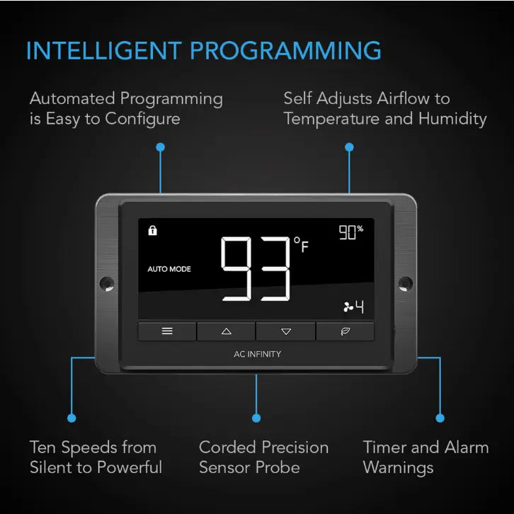 AC Infinity AIRLIFT T14, SHUTTER EXHAUST VENTILATION FAN 14", TEMPERATURE AND HUMIDITY CONTROLLER AC Infinity