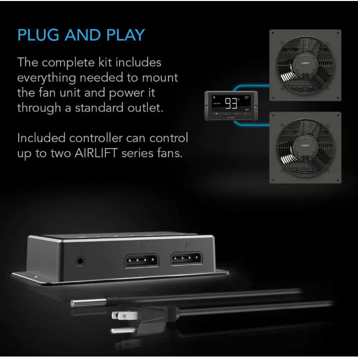 AC Infinity AIRLIFT T14, SHUTTER EXHAUST VENTILATION FAN 14", TEMPERATURE AND HUMIDITY CONTROLLER AC Infinity