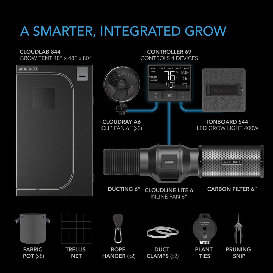 AC Infinity Advance Grow Tent System 4x4, 4-Plant Kit, Integrated Smart Controls To Automate Ventilation, Circulation, Full Spectrum Led Grow Light AC Infinity