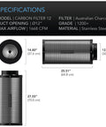 AC Infinity Australian Charcoal Carbon Air Duct Filter, 12" AC Infinity