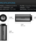 AC Infinity Australian Charcoal Carbon Air Duct Filter, 8" AC Infinity