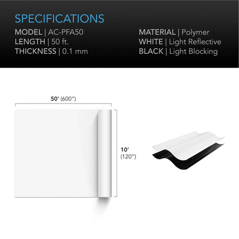 AC Infinity BLACK & WHITE PANDA FILM, WATERPROOF REFLECTIVE SHEET, 10 X 50 FT. AC Infinity