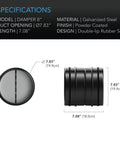 AC Infinity Backdraft Damper Ducting Insert, Black Galvanized Steel, 8" AC Infinity