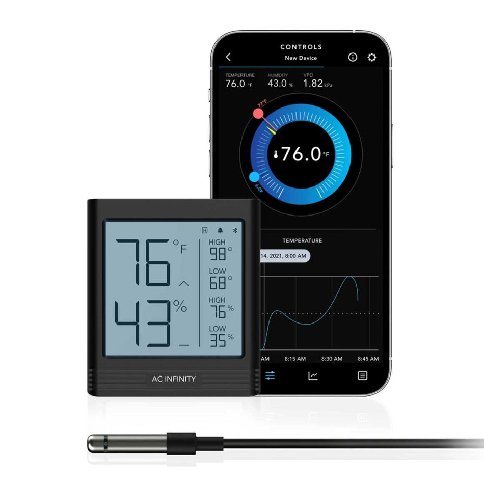 AC Infinity CLOUDCOM B1 Smart Thermo-Hygrometer With Data App, 12' Sensor Probe AC Infinity