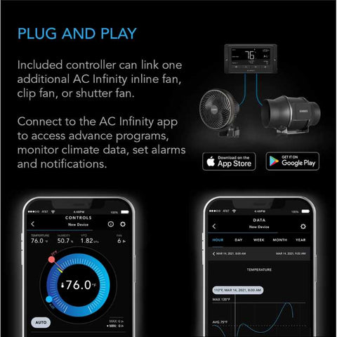 AC Infinity CLOUDLINE T10 Inline Duct Fan System w/ Temp and Humidity Bluetooth Controller, 10" AC Infinity
