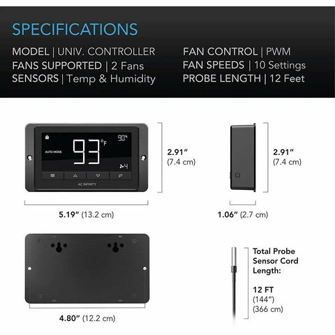 AC Infinity CLOUDLINE T10 Inline Duct Fan System w/ Temp and Humidity Bluetooth Controller, 10" AC Infinity