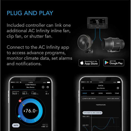 AC Infinity CLOUDLINE T12 Inline Duct Fan System w/ Temp and Humidity Bluetooth Controller, 12" AC Infinity