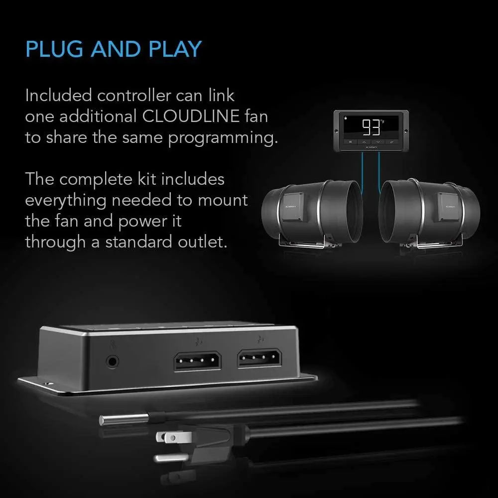 AC Infinity CLOUDLINE T12 Inline Duct Fan System w/ Temp and Humidity Bluetooth Controller, 12" AC Infinity