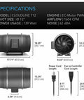 AC Infinity CLOUDLINE T12 Inline Duct Fan System w/ Temp and Humidity Bluetooth Controller, 12" AC Infinity