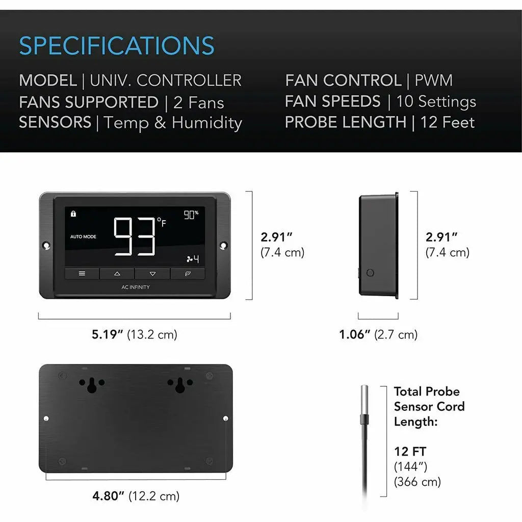 AC Infinity CLOUDLINE T12 Inline Duct Fan System w/ Temp and Humidity Bluetooth Controller, 12" AC Infinity