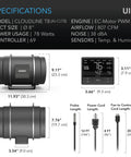 AC Infinity CLOUDLINE T8 Inline Duct Fan System w/ Bluetooth Controller, 8"