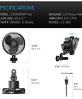 AC Infinity CLOUDRAY A6 GROW TENT CLIP FAN 6 WITH 10 SPEEDS, MANUAL SWIVEL AC Infinity