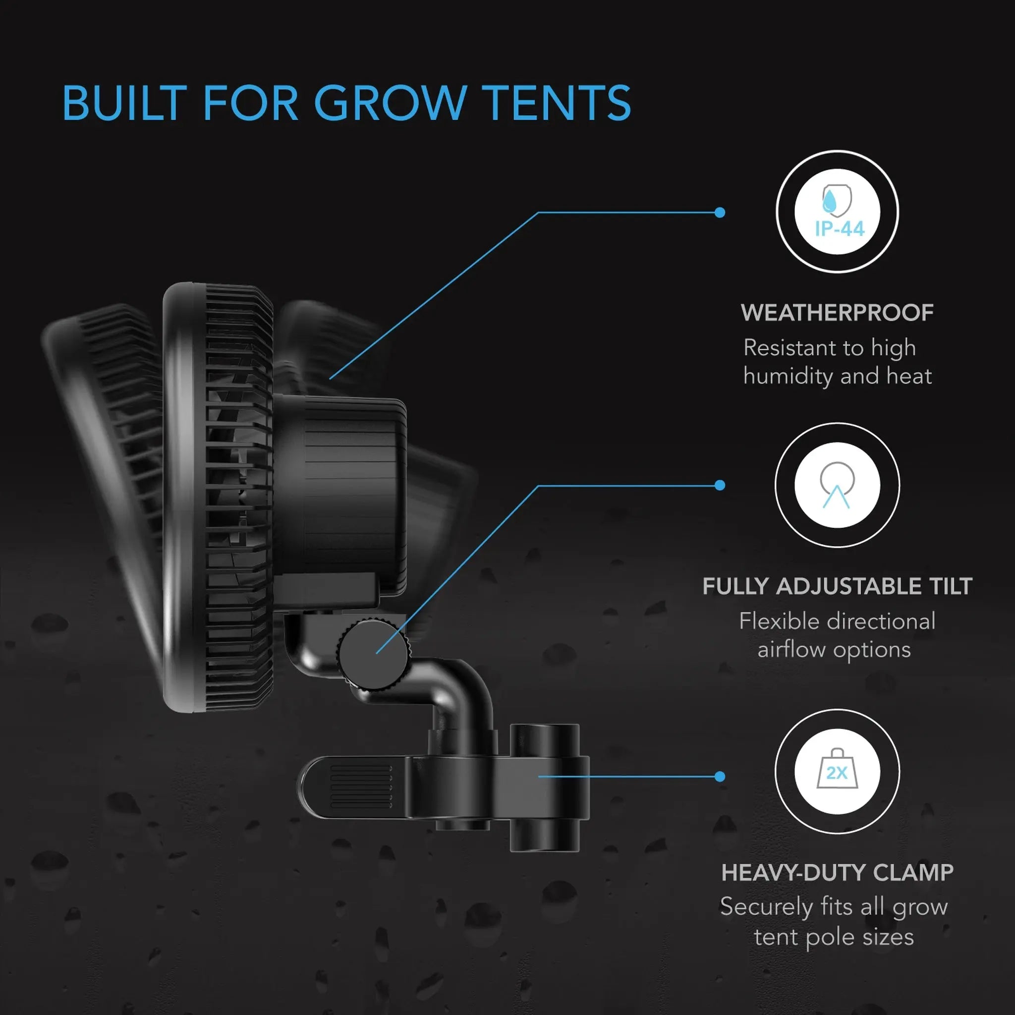 AC Infinity CLOUDRAY A9 GROW TENT CLIP FAN 9 WITH 10 SPEEDS, EC-MOTOR, MANUAL SWIVEL AC Infinity