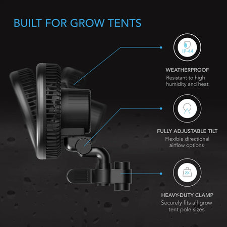 AC Infinity CLOUDRAY A9 GROW TENT CLIP FAN 9 WITH 10 SPEEDS, EC-MOTOR, MANUAL SWIVEL AC Infinity