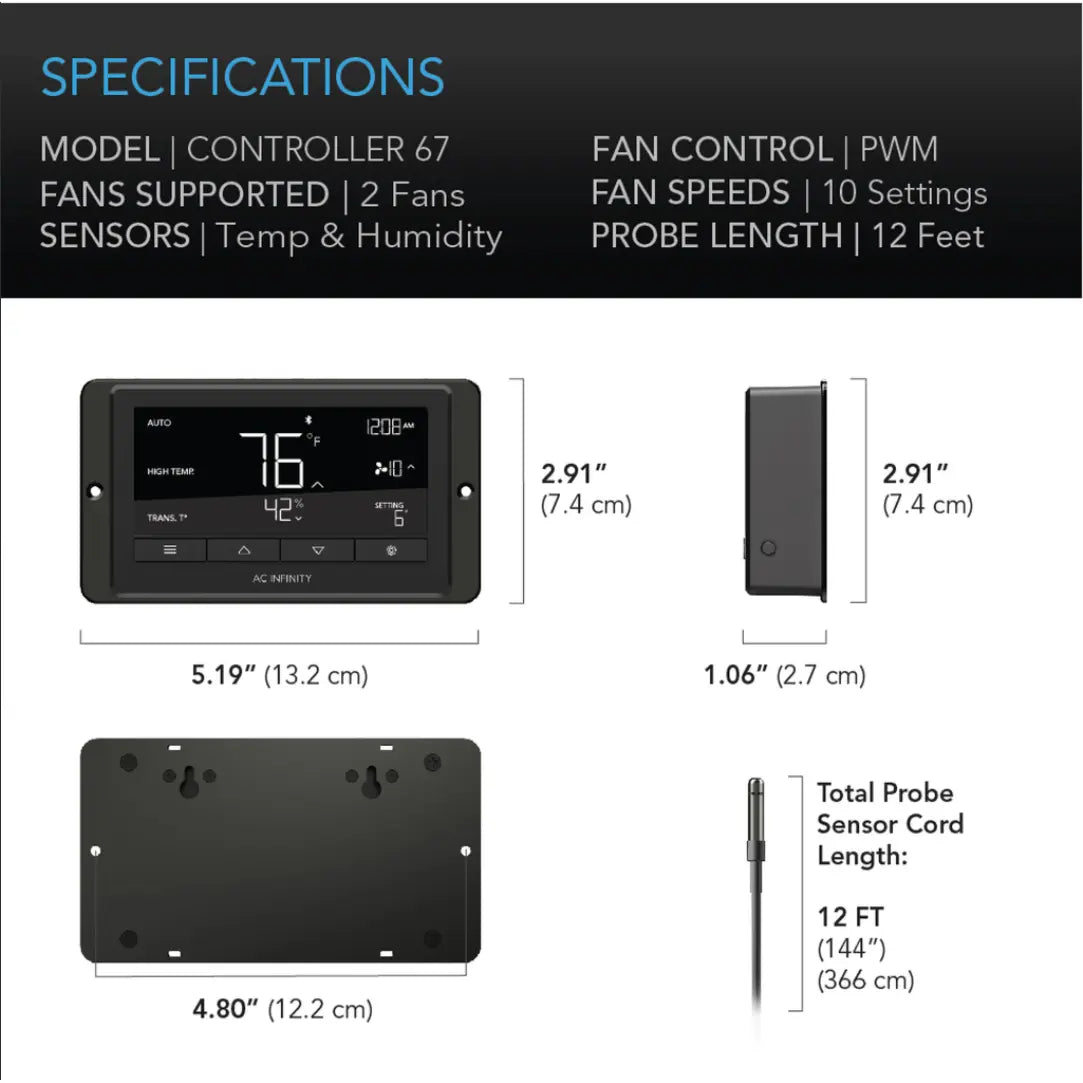 AC Infinity CONTROLLER 67, TEMP & HUMIDITY FAN CONTROLLER, ON/OFF CYCLES + DATA APP AC Infinity