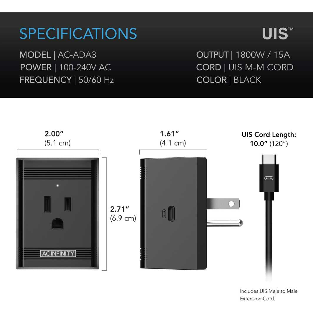 AC Infinity CONTROLLER 69 UIS PLUG, RUNS 120Vac OUTLET-POWERED EQUIPMENT AC Infinity