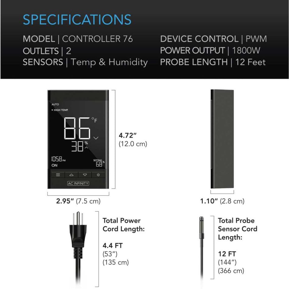 AC Infinity CONTROLLER 76 Temperature and Humidity 2 Outlet Controller AC Infinity