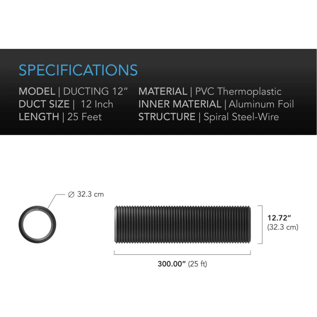 AC Infinity Flexible Four-Layer Ducting, 12" x 25' AC Infinity