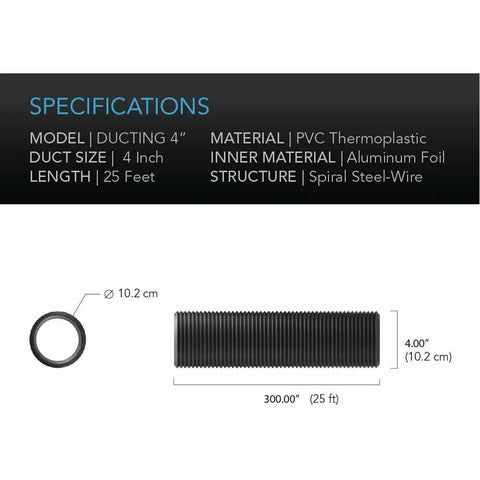 AC Infinity Flexible Four-Layer Ducting, 4" x 25' AC Infinity