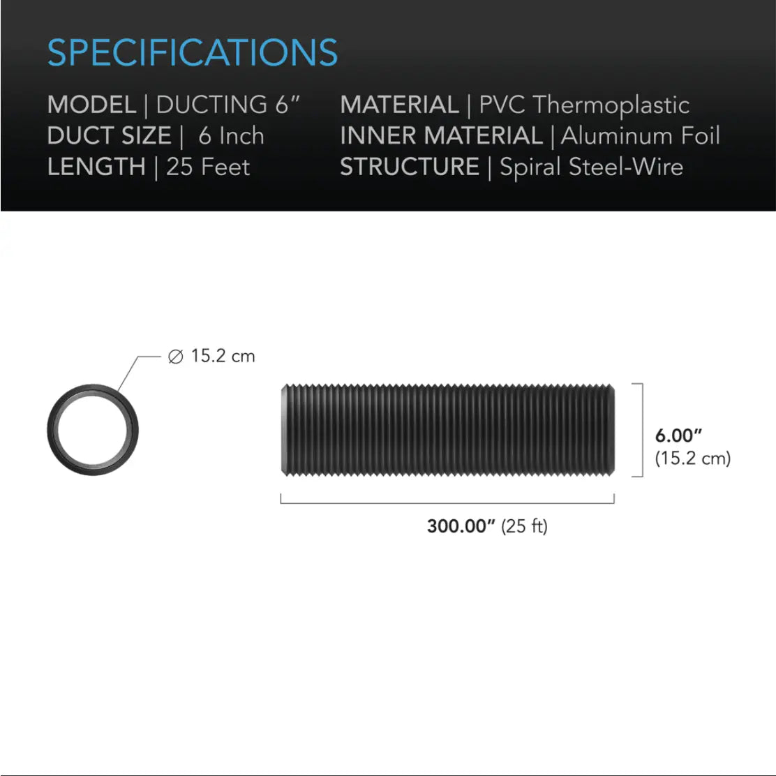 AC Infinity Flexible Four-Layer Ducting, 6" x 25' AC Infinity