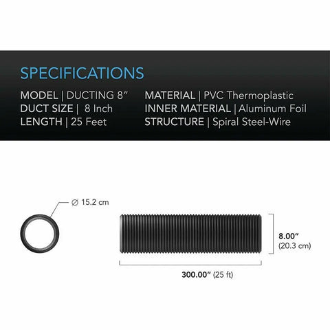 AC Infinity Flexible Four-Layer Ducting, 8" x 25' AC Infinity