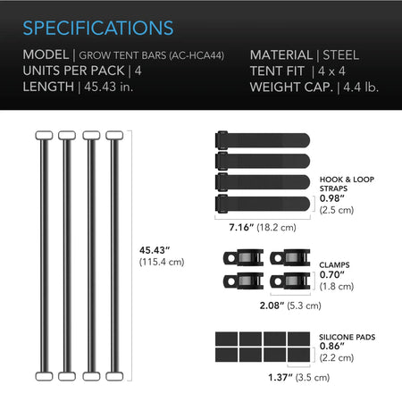 AC Infinity GROW TENT TRELLIS NET SUPPORT MOUNTING BARS , 4X4'