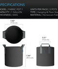 AC Infinity HEAVY DUTY FABRIC POTS, 1 GALLON, 5-PACK AC Infinity
