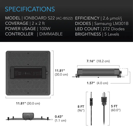 AC Infinity IONBOARD S22 Full Spectrum LED Grow Light 100W AC Infinity