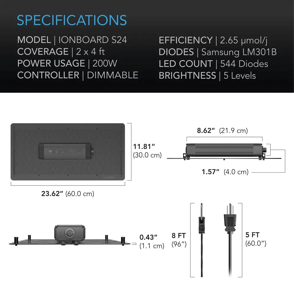 AC Infinity IONBOARD S24 Full Spectrum LED Grow Light 200W AC Infinity