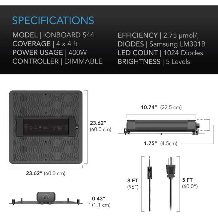 AC Infinity IONBOARD S44 Full Spectrum LED Grow Light 400W AC Infinity