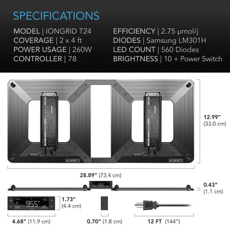 AC Infinity IONGRID T24, FULL SPECTRUM LED GROW LIGHT 260W AC Infinity