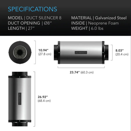 AC Infinity Inline Duct Fan Silencer, 8" AC Infinity