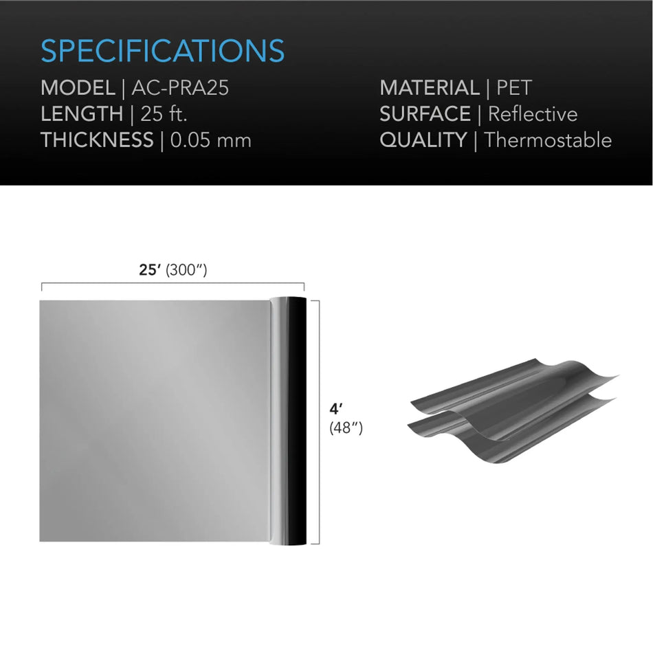 AC Infinity MYLAR FILM ROLL, PET REFLECTIVE FOIL SHEET, 4 X 25 FT. AC Infinity