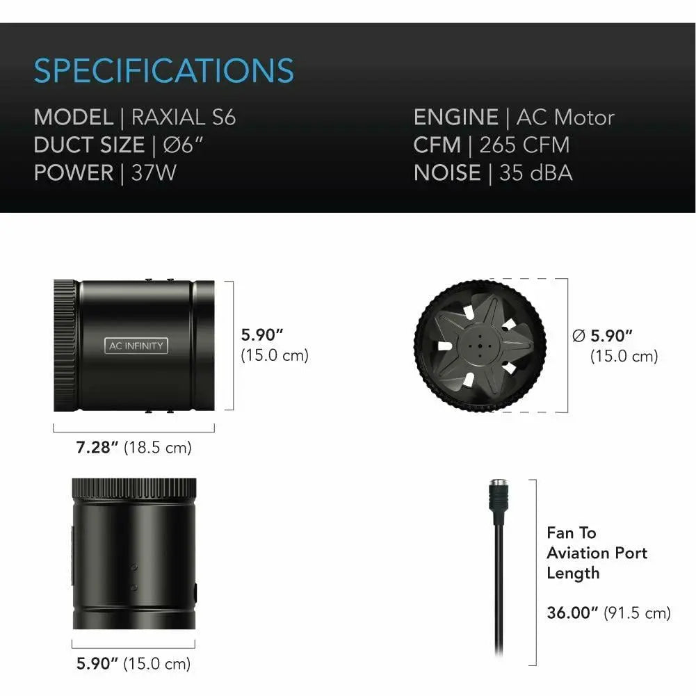 AC Infinity RAXIAL S6 Inline Booster Duct Fan with Speed Controller, 6" AC Infinity
