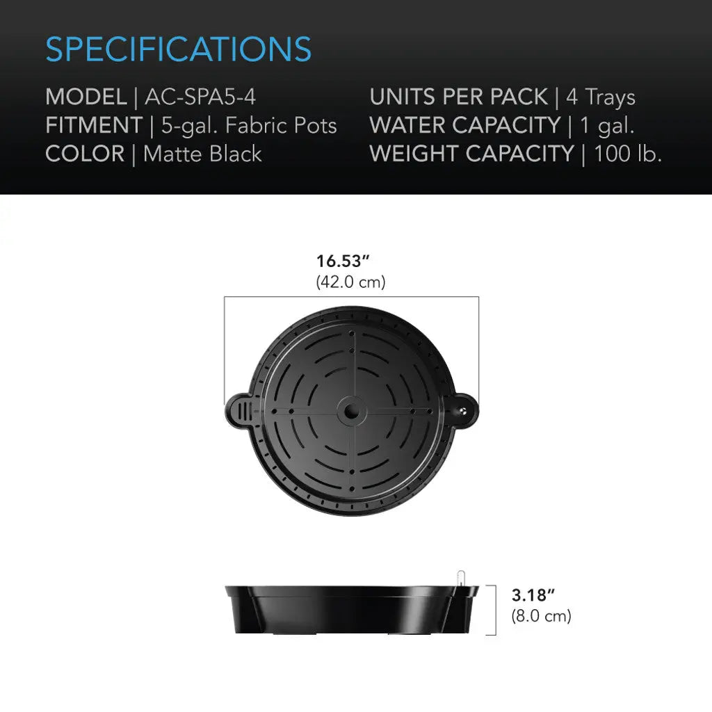 AC Infinity SELF-WATERING FABRIC POT PLANTER BASE, 4-PACK AC Infinity