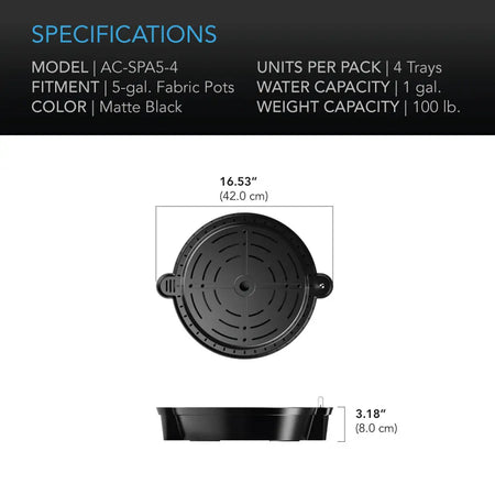 AC Infinity SELF-WATERING FABRIC POT PLANTER BASE, 4-PACK AC Infinity