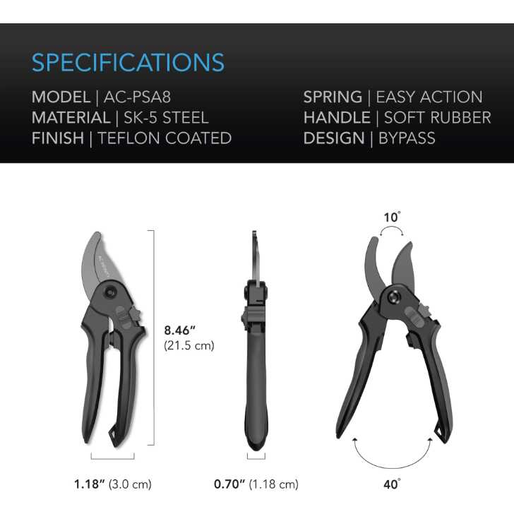 AC Infinity STAINLESS STEEL PRUNING SHEAR, 8 BYPASS BLADES AC Infinity