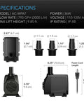 AC Infinity SUBMERSIBLE WATER PUMP, 10-FEET LIFT HEIGHT, 792 GPH (3000 L/H) AC Infinity