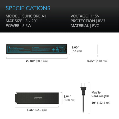 AC Infinity SUNCORE A1 Seedling Heat Mat, 3" X 20" AC Infinity