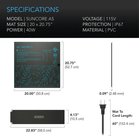 AC Infinity SUNCORE A5 Seedling Heat Mat, 20" X 20.75" AC Infinity