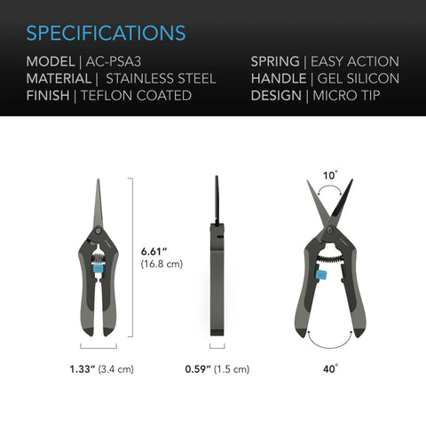 AC Infinity Stainless Steel Pruning Shear, Straight Blades, 6.6" AC Infinity