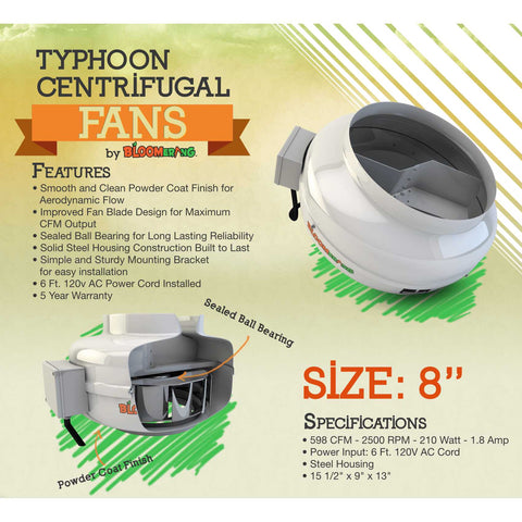 Bloomerang® Typhoon Inline Blower Fan 8", 598 cfm Bloomerang
