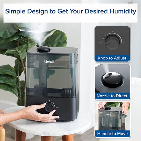 LEVOIT 60-Hour Top Fill Ultrasonic Humidifier with Auto Shut Off, 6L
