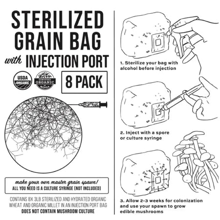 NORTH SPORE Organic Sterilized Grain Bag with Injection Port | 8-Pack NORTH SPORE